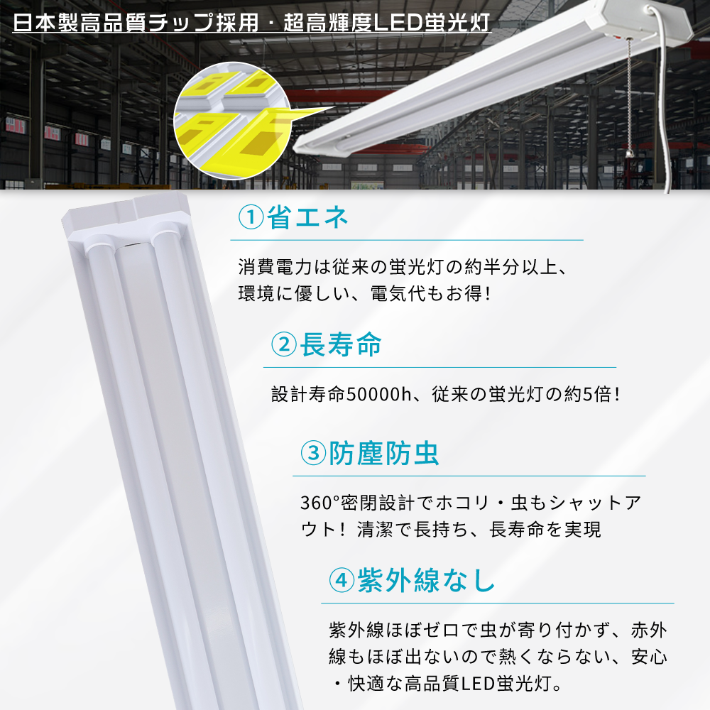 【お得な20台セット】ledベースライト 40W形2灯相当 配線工事不要 キッチンライト 器具一体型 直付け 吊り下げ対応 3色調色 配線不要 取付簡単 プルスイッチ付きの画像