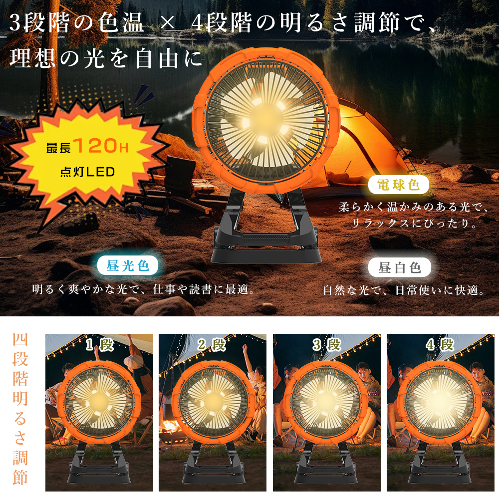 多機能ファン＆20000mAh バッテリー】キャンプ用 扇風機 ポータブル