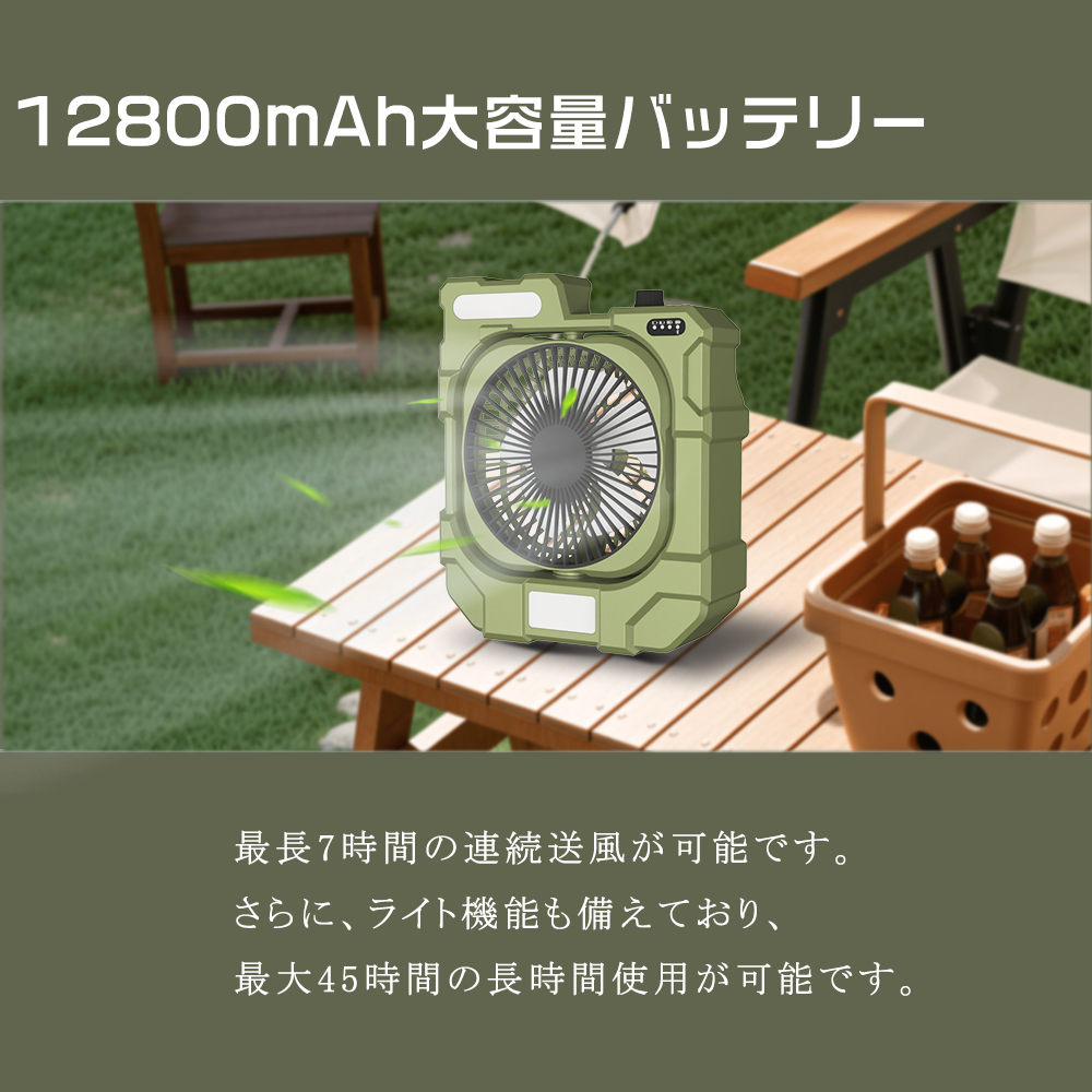 防災グッズ 扇風機 強力 12800mAh DCモーター 自動首振り ポータブル 