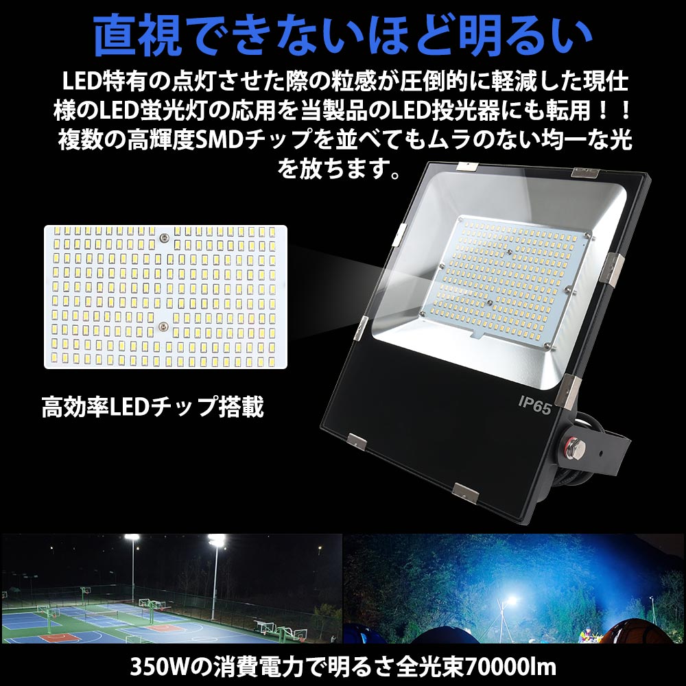 美品】 LED投光器 350W 3500W相当 薄型 IP65 防水 作業灯 70000LM 超