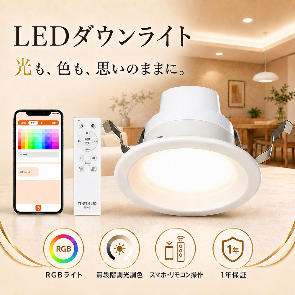 LEDダウンライト φ150 天井埋込型 led ダウンライト 調光調色 小型 RGB
