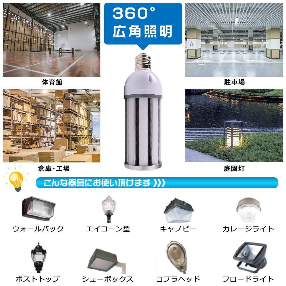 10個 LED電球 E26 コーンライト LED水銀灯 密閉器具対応 LEDライト LED