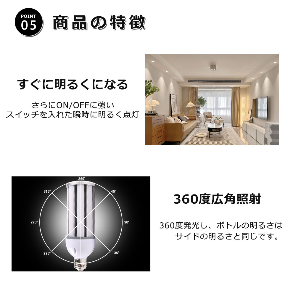 LEDコーンライト コーン型led電球 回転 E26 38W 7600lm 水銀灯300W相当