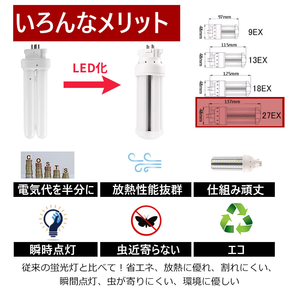 コンパクト蛍光灯 LED FDL27 FDL27W形代替 GX10q ledランプ fdl27ex-l