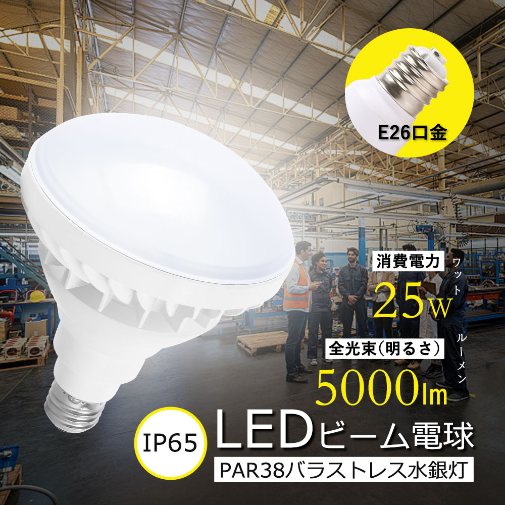 IP65 防水型LED天井用照明器具 PAR38型 全光束5000lm 250W形相当 消費