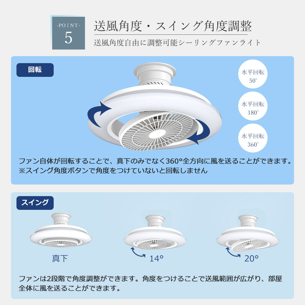 シーリングライト RGB シーリングファンライト 首振り 12畳 14畳 DC