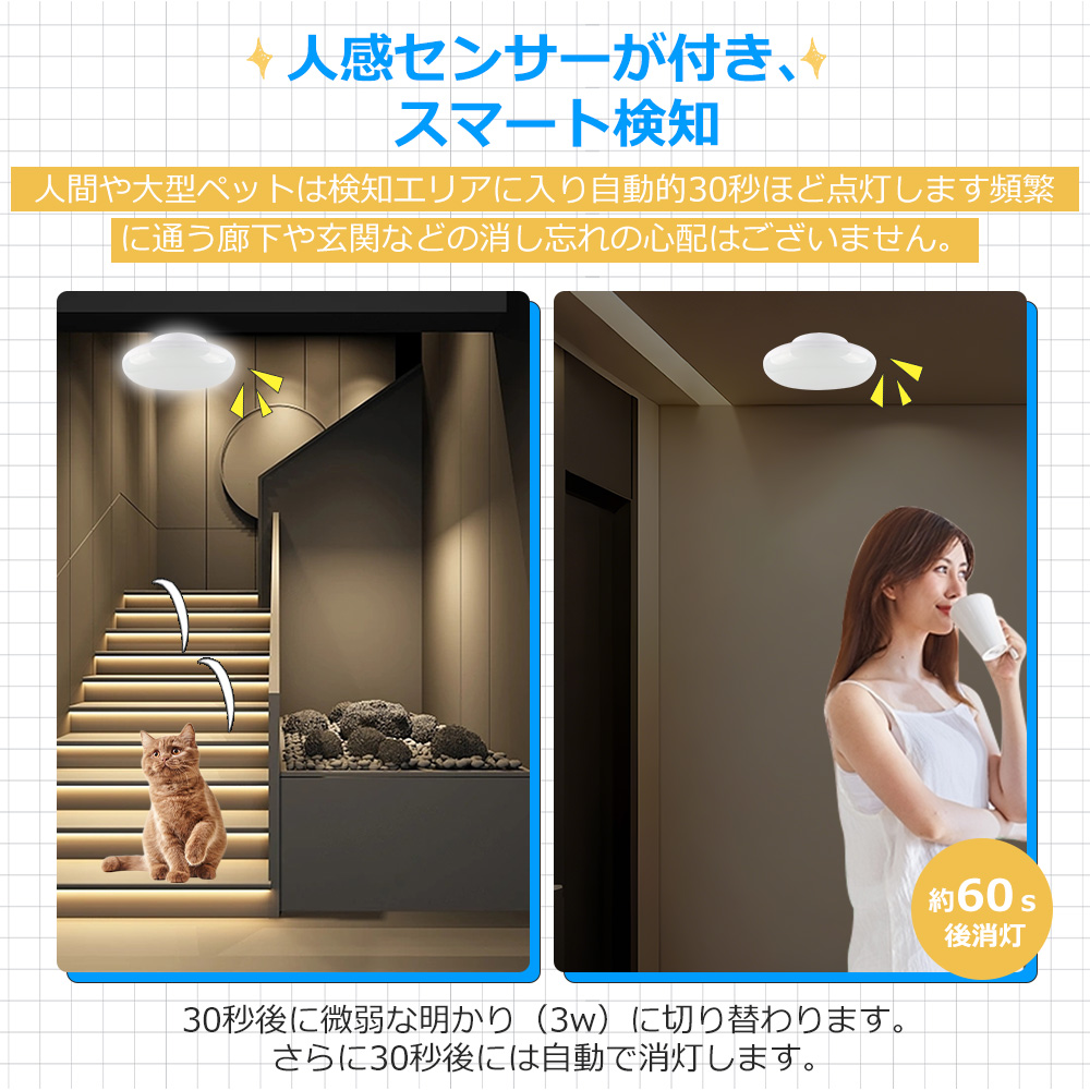 LED シーリングライト 10w センサーライト 超薄型 室内用 人感センサー