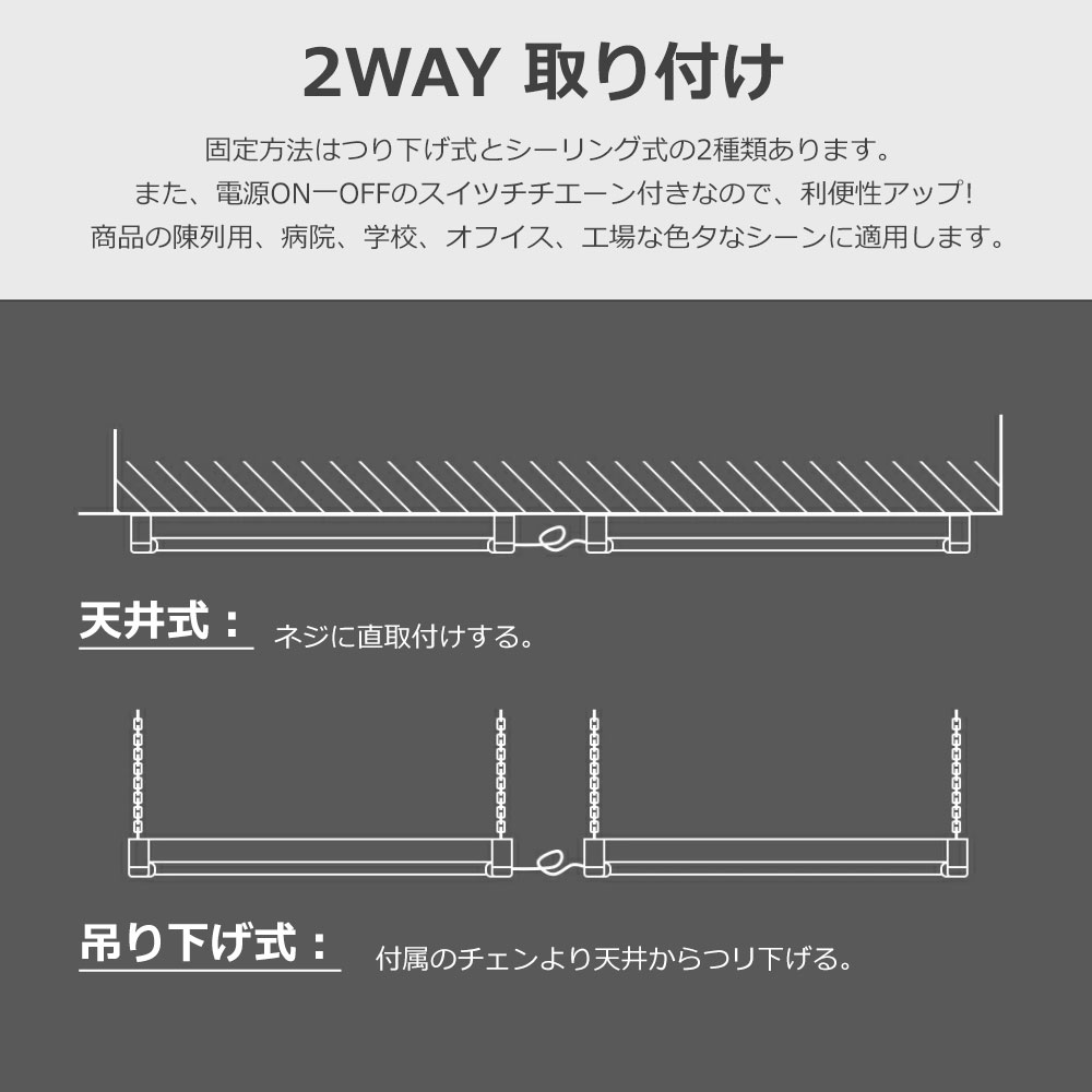 LED蛍光灯 三段階調色 チェーン吊下式 シーリングライト 器具一体型 直