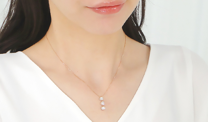 K18PG 1.0ct スリーストーン ダイヤモンド ネックレス ダイヤ