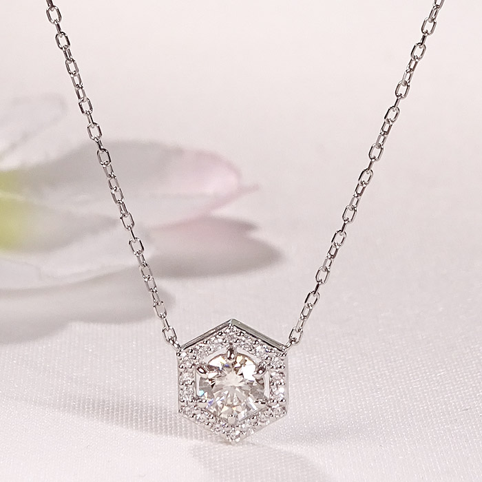 Pt900 0.6ct 六角形モチーフ ダイヤモンド ネックレス PT プラチナ