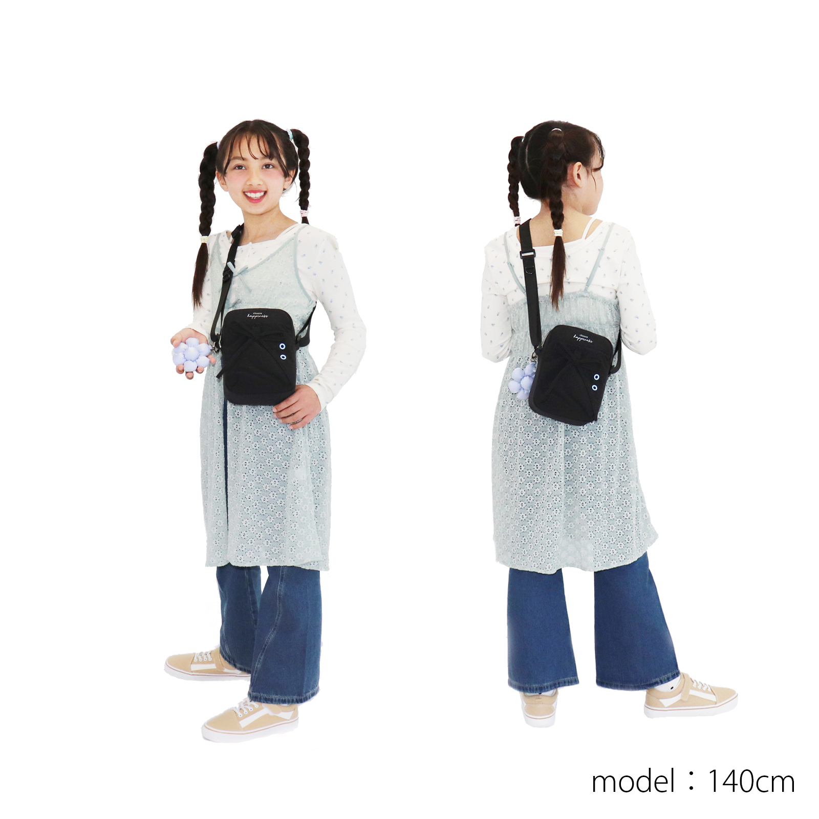 Coboca+ リボン お花 チャーム付 ショルダー スマホショルダー 韓国風 おしゃれ  学生 バレーコア 細リボン ぷっくり【ポリエステルSD】 |  | 01