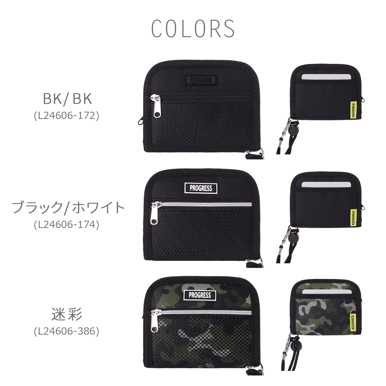 二つ折り 財布 ラウンドファスナー小銭入れ付 マジックテープ 札入れ
