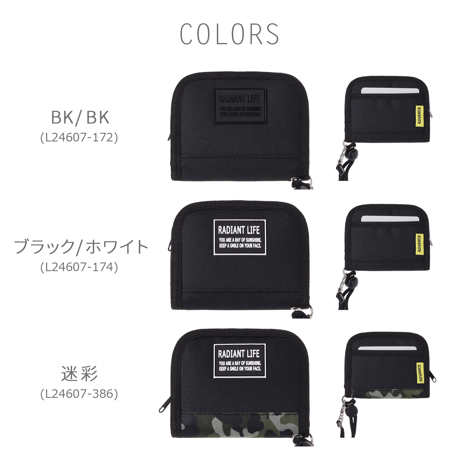 二つ折り 財布 ラウンドファスナー小銭入れ付 マジックテープ 札入れ