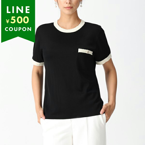 シャネル ニット セーター Tシャツ カットソー CCマーク ココマーク ブラック レディース CHANEL P80092 K11529 U1483