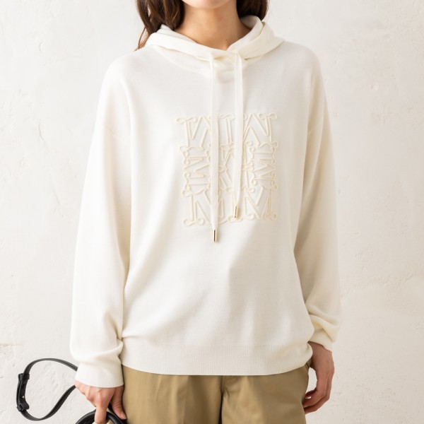 MAXMARA ニットパーカー　エンブレム　ピュアヴァージンウール　ブラック MAXMARA ニットパーカー エンブレム ピュアヴァージンウール ブラック