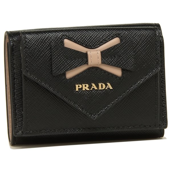 プラダ 三つ折り財布 サフィアーノ ミニ財布 リボン レディース PRADA