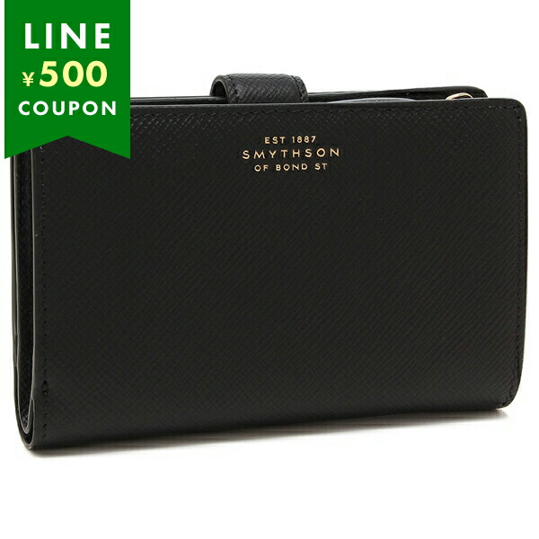 新品未使用✨SMYTHSONスマイソン　二つ折り財布 Panama 黒　レザー Smythson スマイソン 二つ折り財布 パナマ ブラック レディース