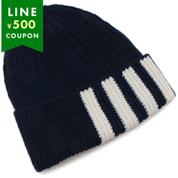 【正規品】THOM BROWNE ニット帽 ネイビー/ホワイト THOM BROWNE トムブラウン 帽子 ビーニー ニット帽 ネイビー