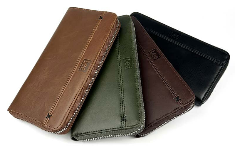ブラウン Lee リー クロスステッチ ラウンド 長財布 リアルレザー0691 Lee（リー） 財布 メンズ 長財布 本革 ラウンドファスナー クロス