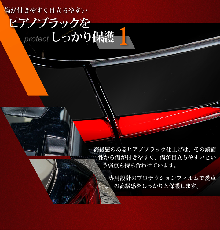 傷がつきやすく目立ちやすいピアノブラックをしっかりプロテクト