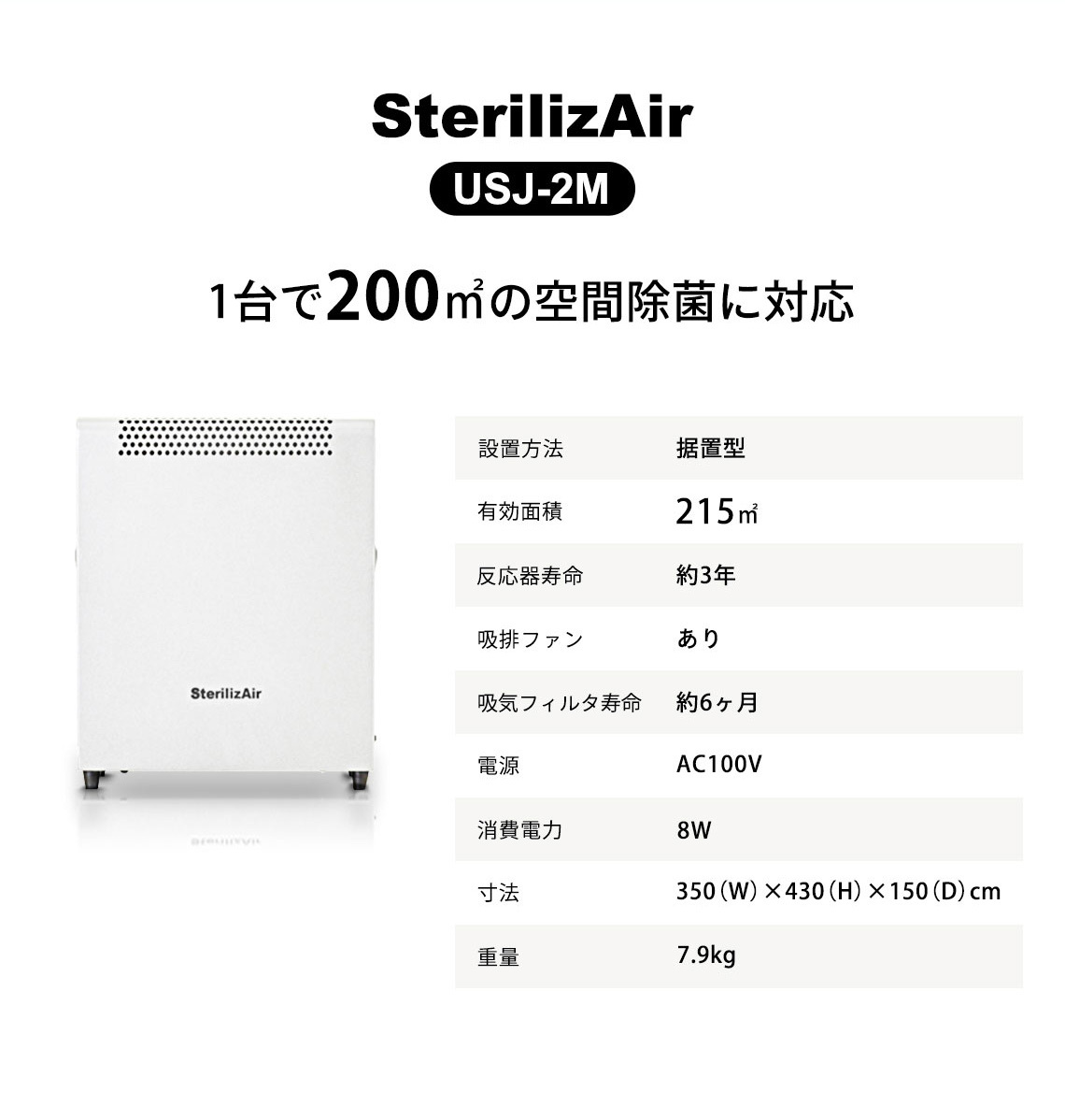 SterilizAir USJ-2M型 空気清浄機 ステライザー ハイパーメガ 最先端 ROSプラズマ ウイルス除去