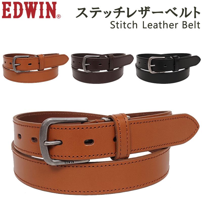 EDWIN エドウィン ステッチ レザー ベルト Stitch Leather Belt 30mm 3.0cm エドウイン 牛革 0111175｜axs-sanshin