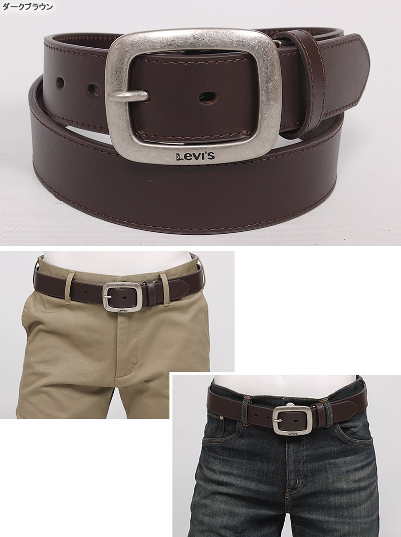 Levi's（リーバイス） ステッチ レザーベルト 3.5cm 35mm 本革 牛革 床