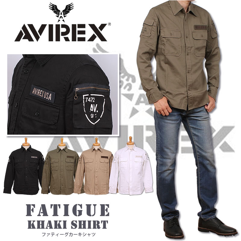 5%OFF AVIREX アビレックス ファティーグカーキシャツ 両サイドのポケット使いに注目 アヴィレックス 6175140_01_53_75_09