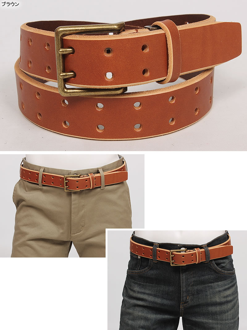 ビンテージ　スタッズベルト　36インチ 肉厚　ダブルピン 50s W-Pin Buckle Studded Brown Leather Belt （36） | Wonder