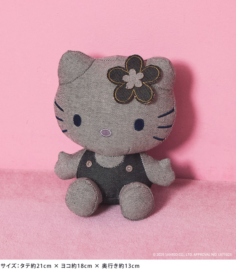 SOMETHING × ハローキティ  オールデニム ぬいぐるみ サムシング HELLO KITTY 人形 コラボ QNAK20-0001の画像