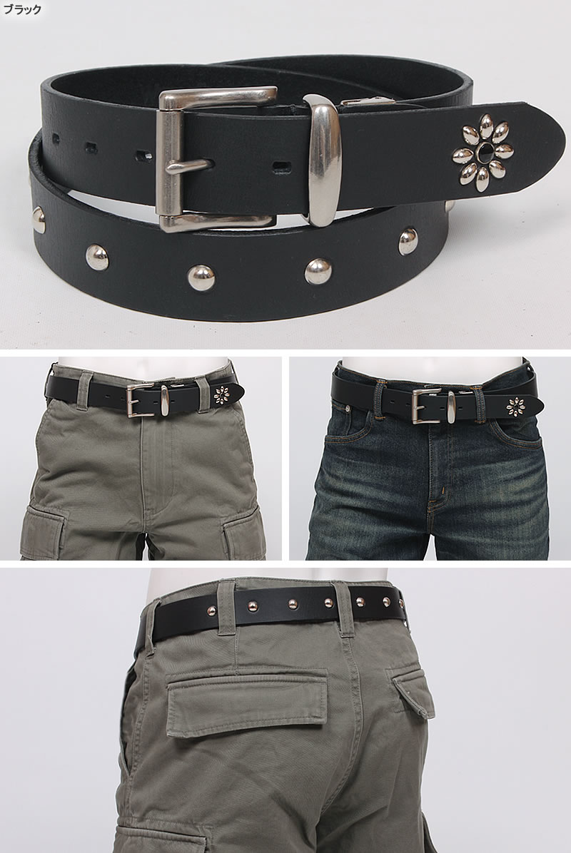 Wrangler（ラングラー） スタッズ レザー ベルト 3.5cm 35mm 本革 牛革