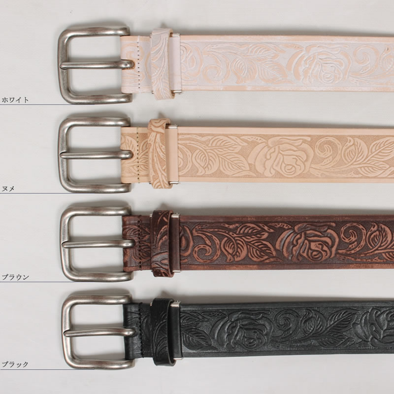 Wrangler（ラングラー） フラワー レザーベルト 花柄 型押し 牛革