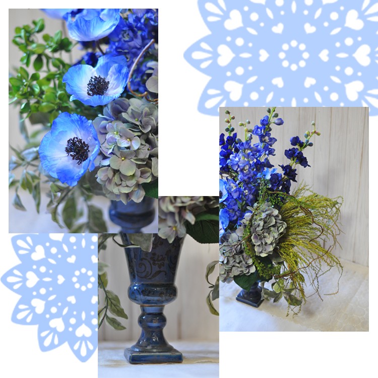 ブルーの爽やかなアーティフィシャルアレンジメント「Bleu et vert