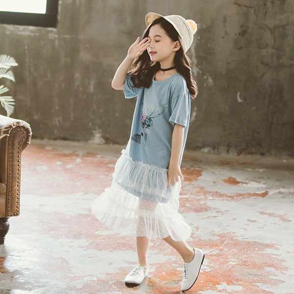 子供服 ワンピース キッズ 子供ドレス Dress 韓国子供服 ジュニア 女の子 夏 半袖 膝丈ワンピース ロングtシャツ カジュアル おしゃれ 可愛い 通学着 新品 Y アユストア 通販 Yahoo ショッピング