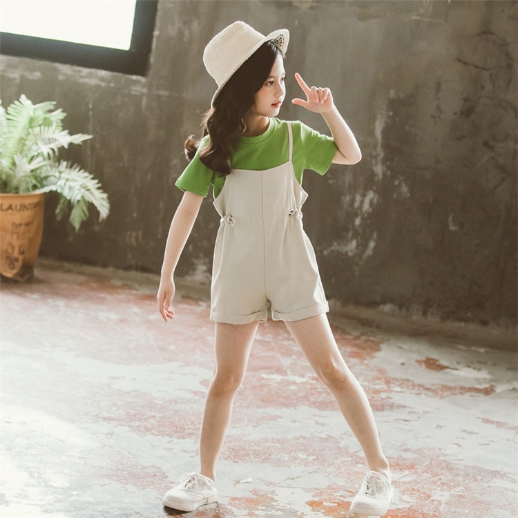 子供服 夏服 可愛い キッズ セットアップ 大人気 女の子 2点セット Tシャツ オーバーオール 半袖 ショートパンツ スウィート お出かけ ピンク パープル 110 160 円高還元