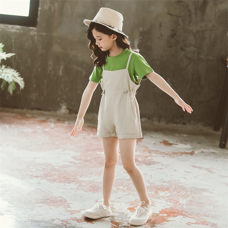 子供服 夏服 可愛い キッズ セットアップ 大人気 女の子 2点セット Tシャツ オーバーオール 半袖 ショートパンツ スウィート お出かけ ピンク パープル 110 160 円高還元