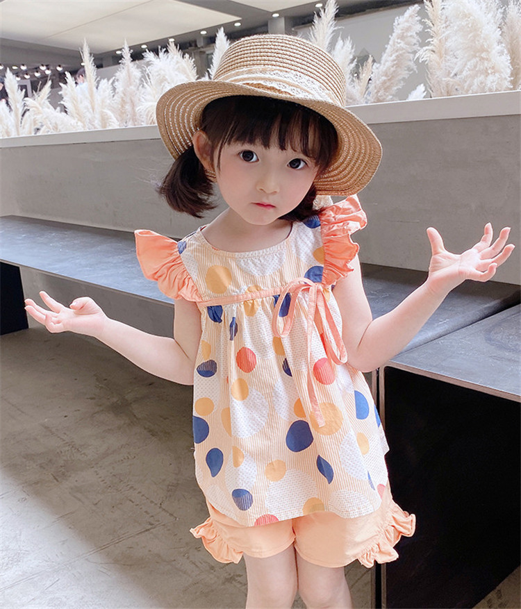 子供服 女の子 Tシャツ おしゃれ かわいい カジュアル キッズ ショートパンツ ジュニア セットアップ トップス プチプラ 全2色 可愛い 夏 安い 新品 袖フリル 大放出セール セットアップ