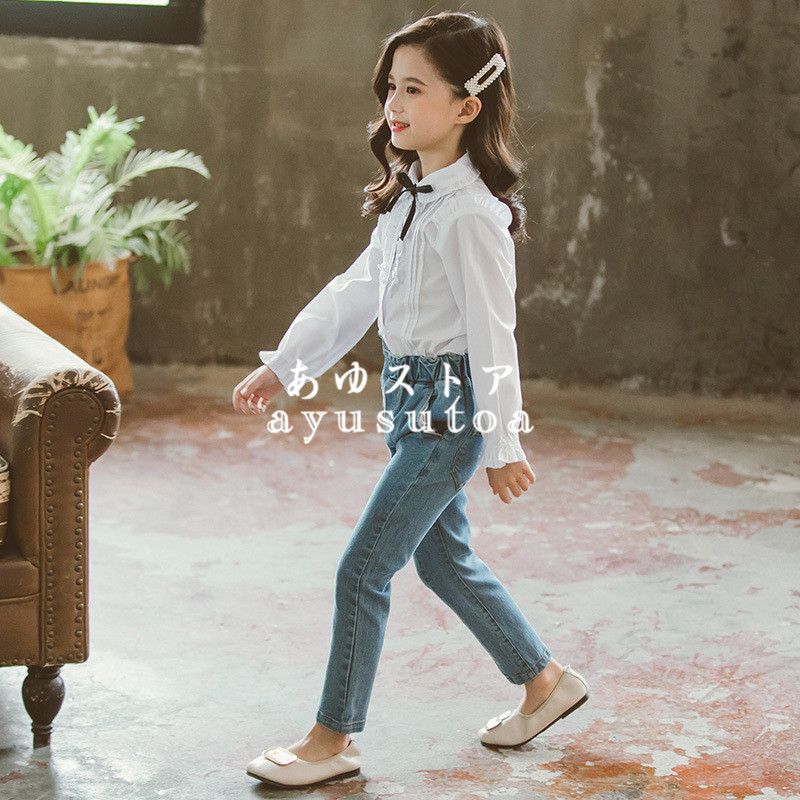 ブラウス キッズ 春秋 子供服 女の子 長袖 トップス シャツ 韓国子供服 Tシャツ カットソー 折り襟 こども服 ジュニア ベビー服 カジュアル コーデ シンプル 当季大流行