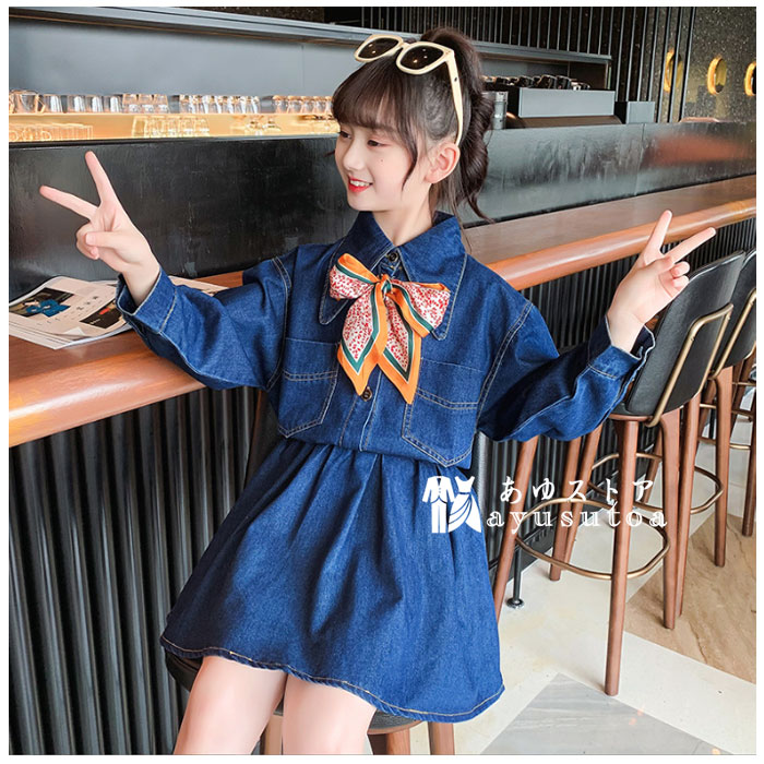 韓国子供服 秋服 女の子 セットアップ キッズ デニム服 上下