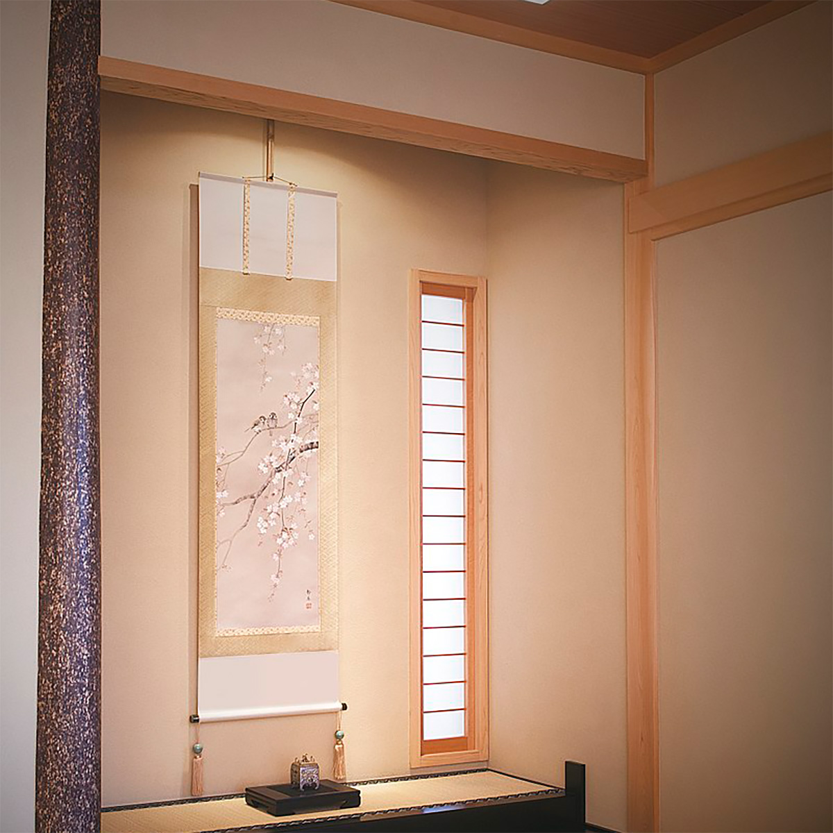 手描き 掛け軸 「四季花」鈴木優莉 尺五立 幅54.5×丈190cm 太巻桐箱