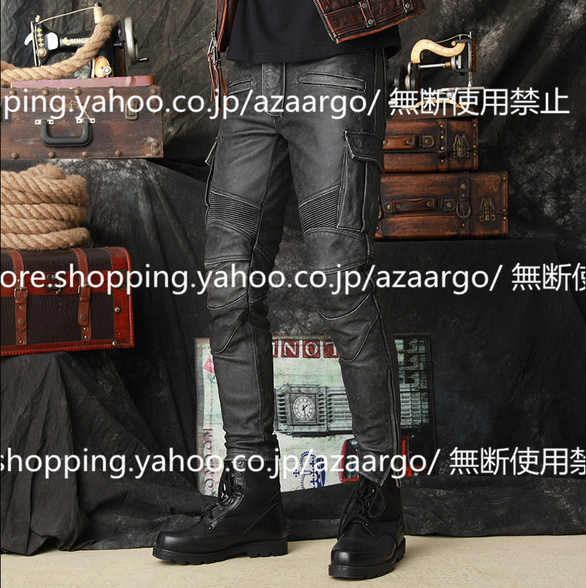 レザーパンツ メンズ 革パンツ 本革 革ズボン 脚長 ライダーパンツ