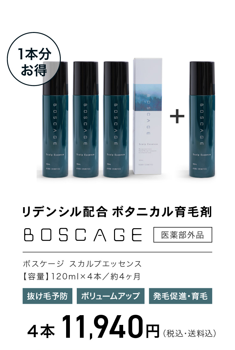 頭頂部・つむじの薄毛用 育毛剤 リデンシル配合 ボスケージ