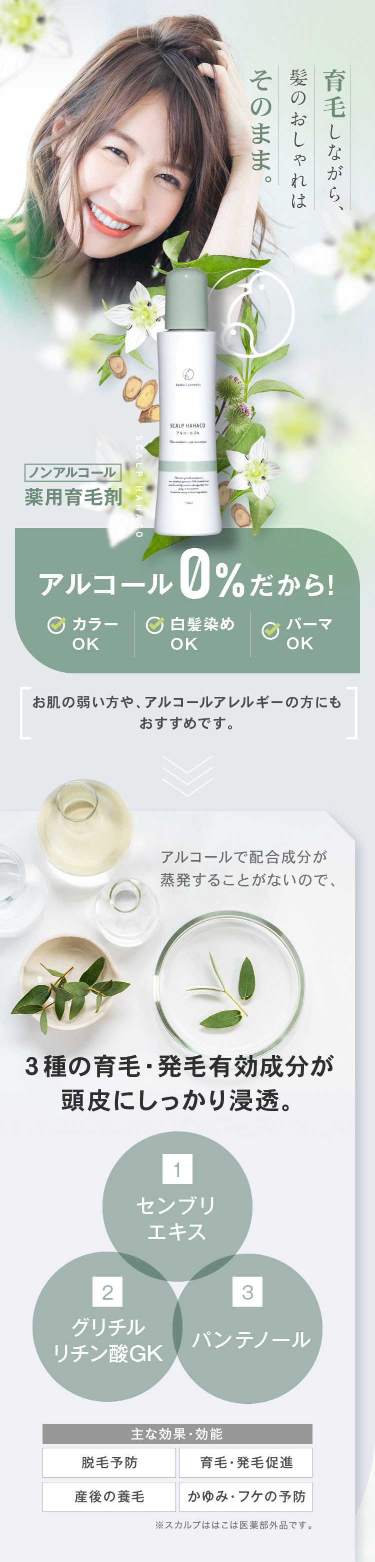 育毛剤 女性用 ノンアルコール スカルプははこ 120ml 医薬部外品 発毛 育毛 アルコール0％ アルコールフリー （2本セット）