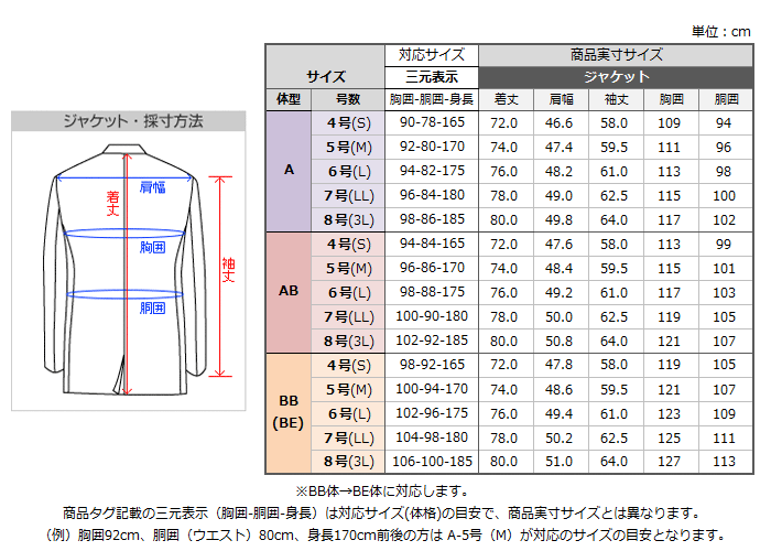 ジャケットサイズ