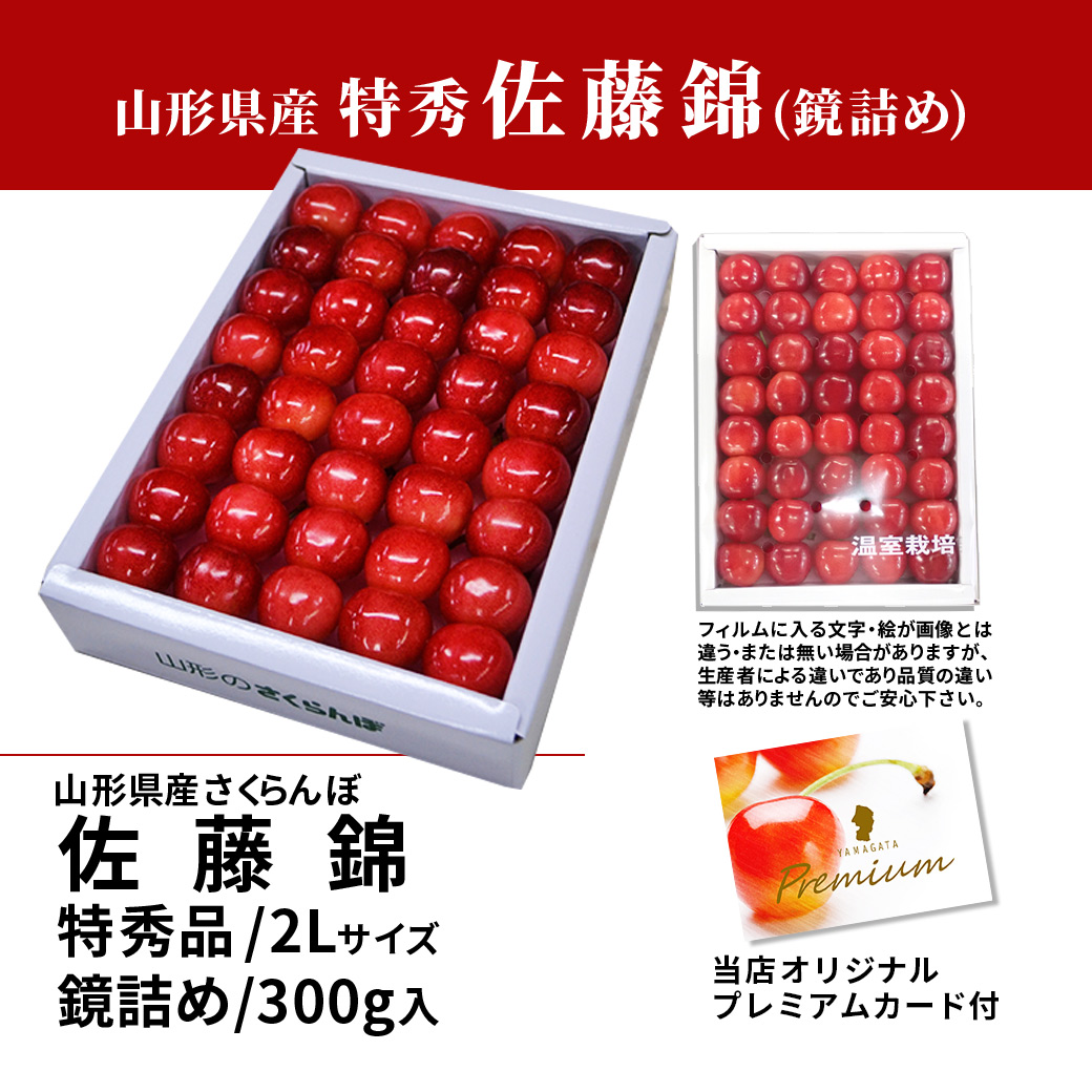 只今お届け中 さくらんぼ ギフト 佐藤錦 or 紅秀峰 2L玉 300g 鏡詰め