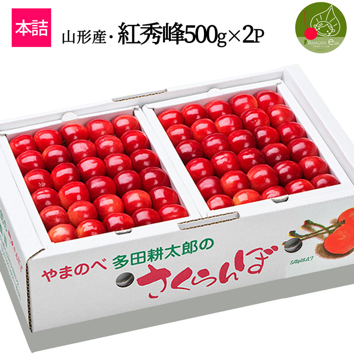 さくらんぼ 紅秀峰 2L玉 500g×2P 本詰め 山形 特秀 2024 山形県産 サクランボ ギフト 特選 お中元 化粧箱入 手詰め 送料無料 贈り物 贈答