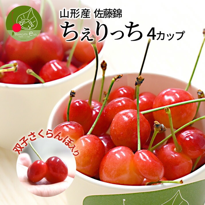 さくらんぼ 佐藤錦 山形県産 ちぇりっち 双子入り 4カップ入り (約160g