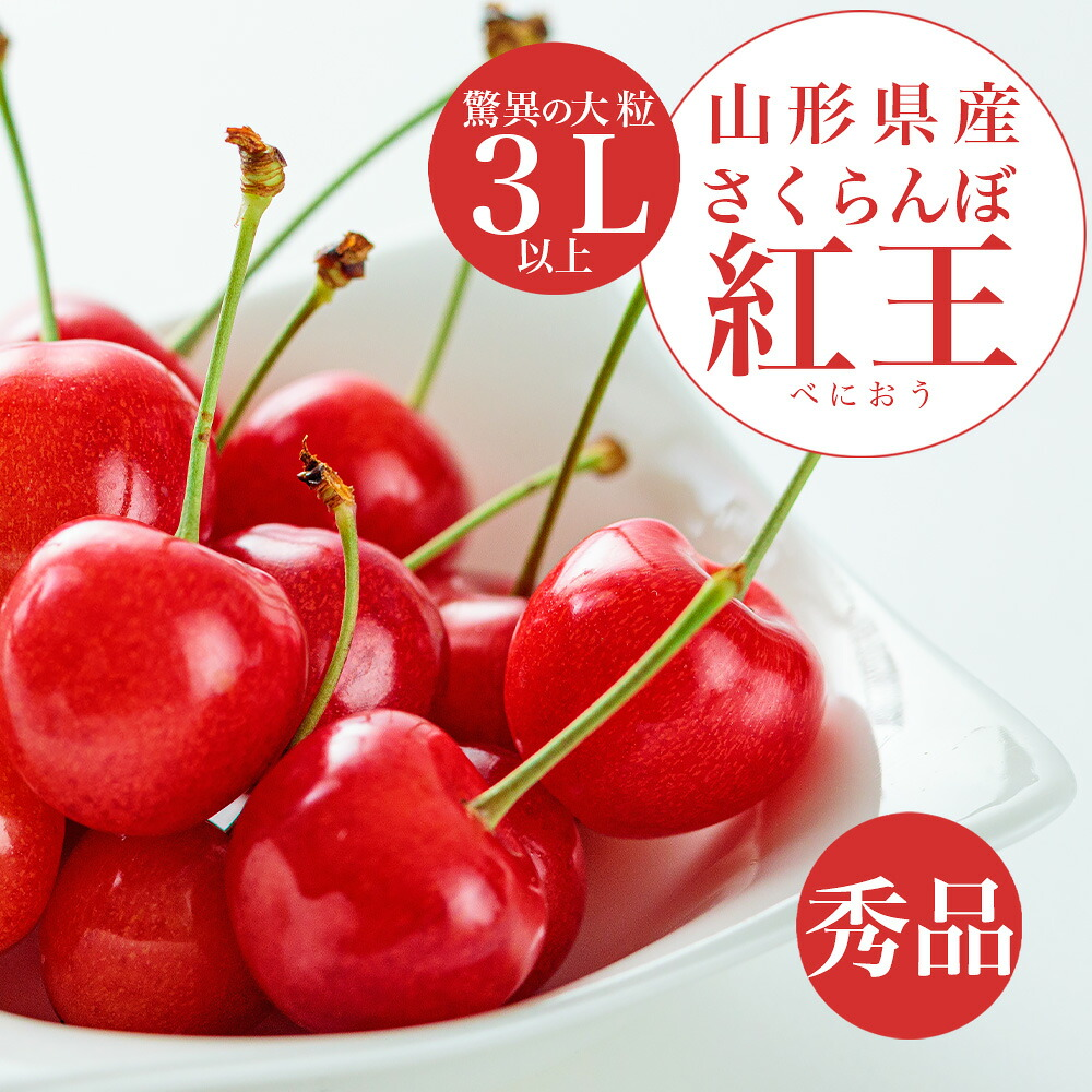 山形県産 さくらんぼ 紅王 秀品 3L 100g×2パック ギフト箱入り大粒 2L