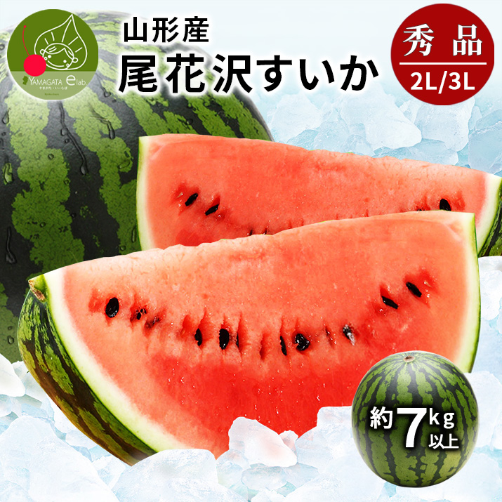 お中元 ギフト すいか 秀品 2L 7kg以上 1玉 尾花沢産 スイカ 大玉 贈答 ギフト用 甘い シャリシャリ 送料無料 産地直送 | 