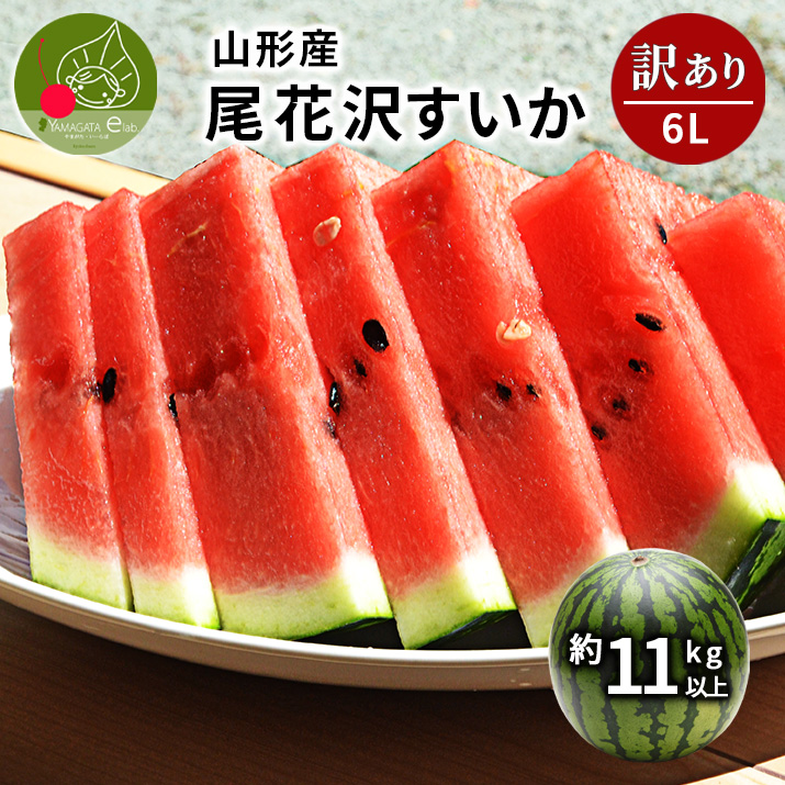 すいか 訳あり 6L 11kg以上 1玉 尾花沢産 スイカ 大玉 ご家庭用 自家用 甘い シャリシャリ 送料無料 遠方送料加算